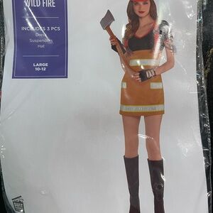 Teen/Adult Wild Fire Costume Dress with Suspenders and Firefighter Hat